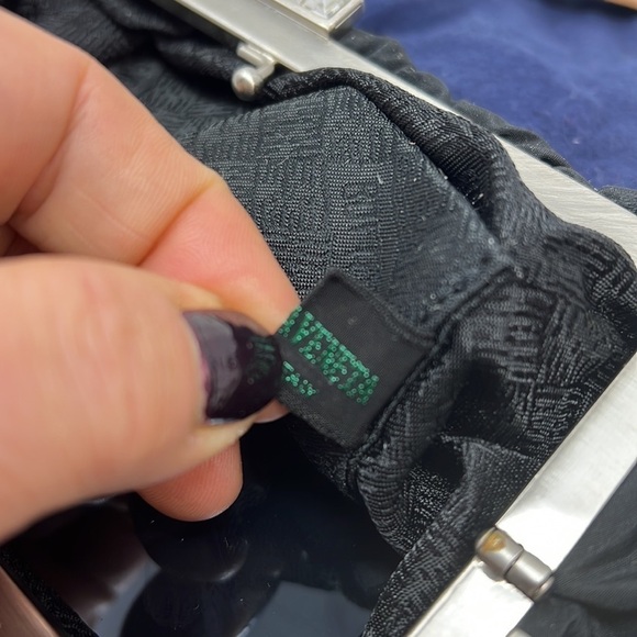 Bottega Veneta Black Silk Nylon Silver and Crystal Structured Evening Clutch Bag - Picture 11 of 13